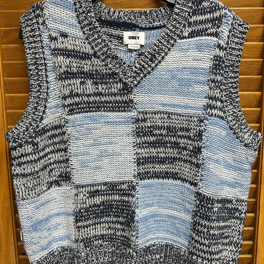 Obey V-Neck Sweater Vest in Blue